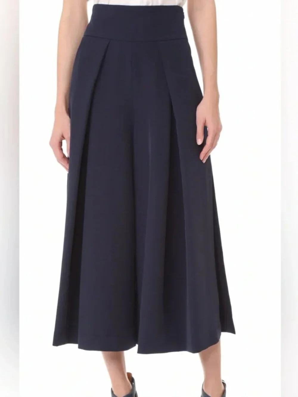 NWT Milly Navy Blue Italian Cady Pleated Wide Leg Culotte Pants Women's Size 10